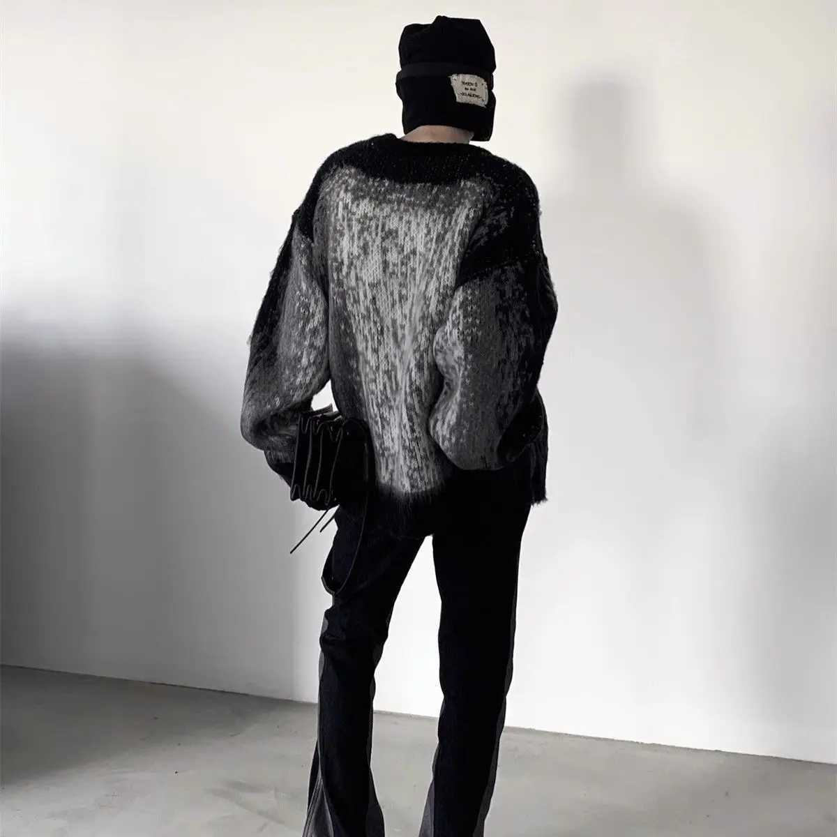 Men's Sweaters Autumn Winter Niche Contrast Color Tie-dye Sweaters Men Women Loose Casual High Strt Knitted Sweater Pullovers Male Clothes Y24062