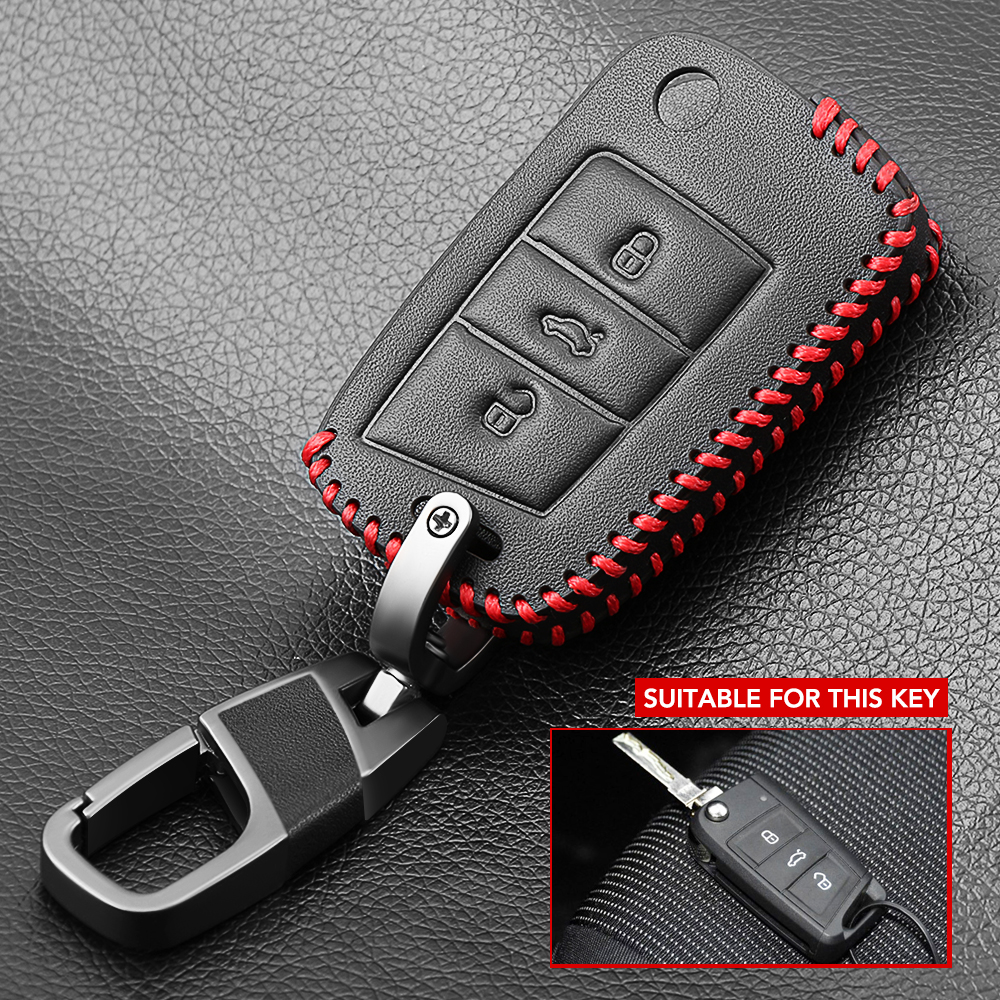 New Leather Flip Car Key Case for VW Volkswagen Polo Golf Passat Beetle Caddy T5 Up Eos Tiguan Seat For Skoda Remote Fob Cover