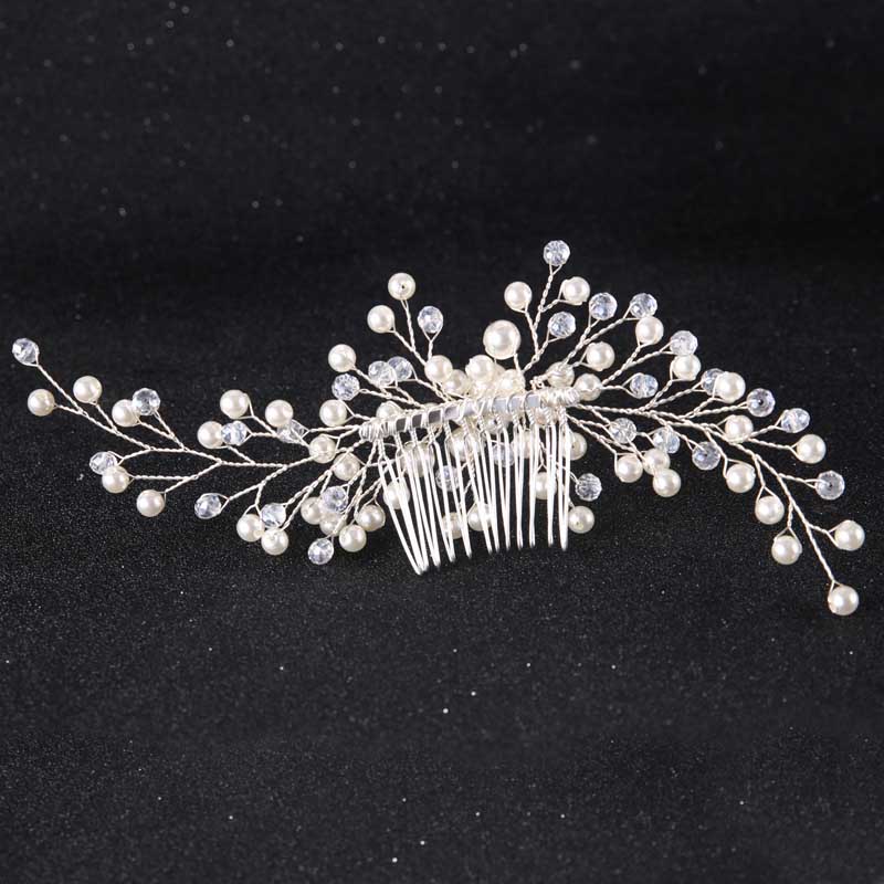 Flowers Pearl Hair Combs Jewelry Silver Color Crystal Hairpins Bride Tiaras Bride Headpiece Wedding Hair Accessories For Women