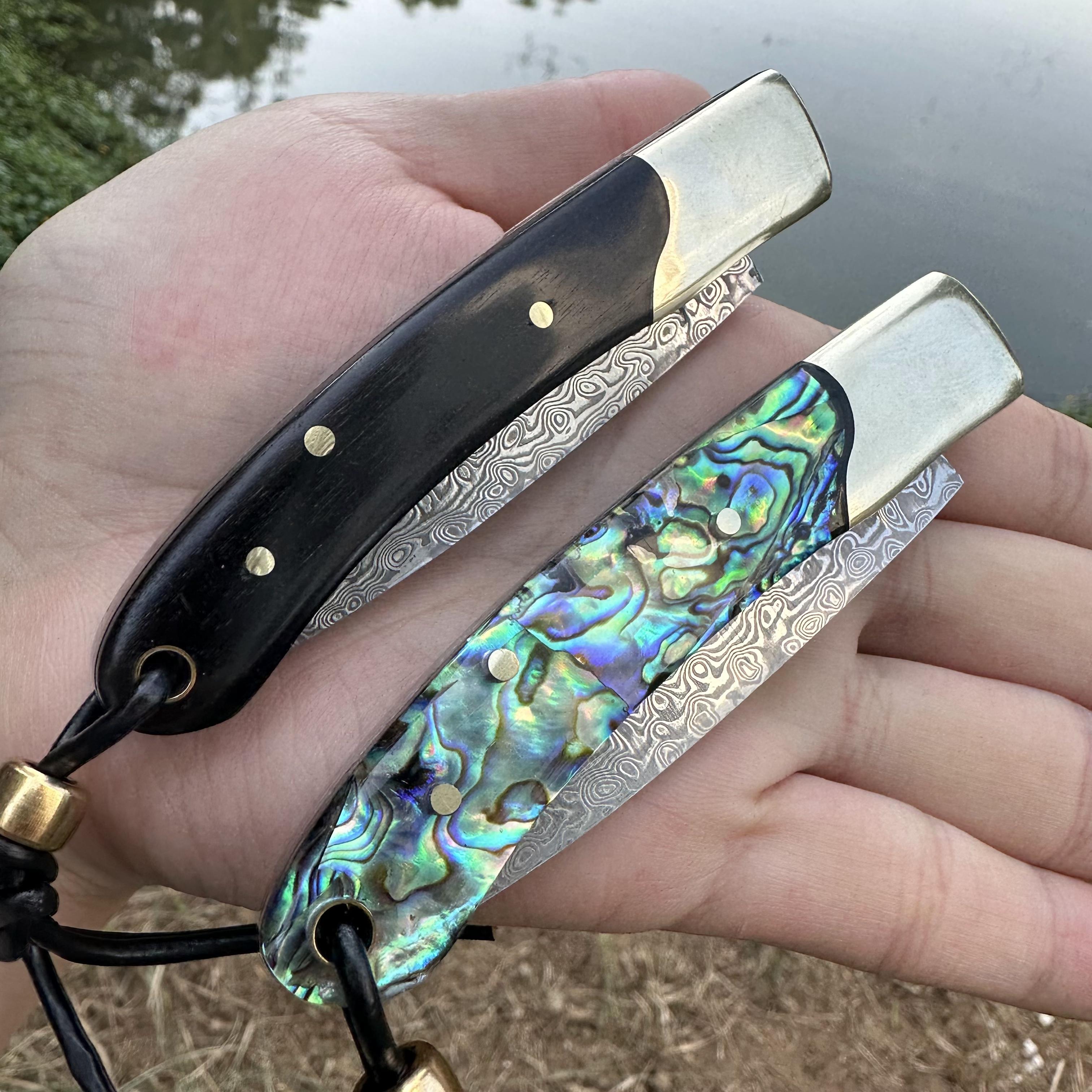 Steel Rose Handmade Damascus Pocket Knife Top167 Layers VG10 Steel Abalone Shell & Ebony Handle Copper Head EDC Fishing Outdoor