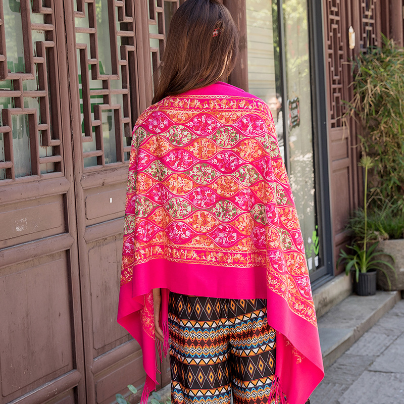 New Arrival Brand Designer Autumn Winter New Embroider Cashew Flower Scarf Shawl Fringed Scarves Women Travel Bufanda Mujer
