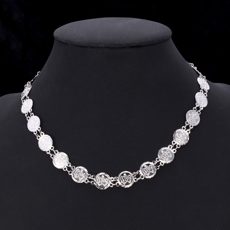 ChainsPro Allah Necklace Earrings Set Round Gold/Silver Color Earrings Necklace Allah Jewelry Sets S6095