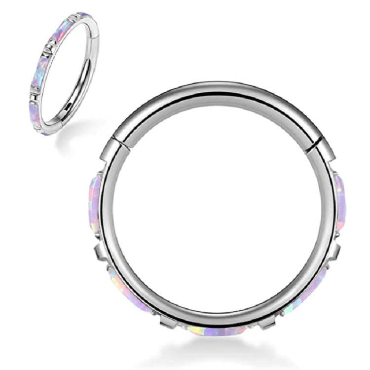 F136 Titanium Nose Ring Opal Hinged Septum Clicker Segment Ear Tragus Cartilage Helix Daith Lip Nose Sutd Body Piercing Jewelry