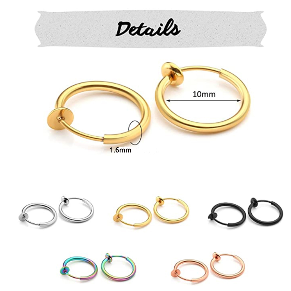 5PCS Clip On Earrings Fake Spring Clip On Labret Nose Clips Ring Stealth Hoop Lip Ring Helix Ring hoop No Piercing earring