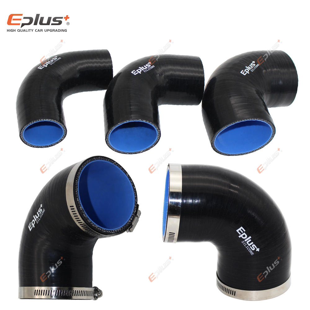 EPLUS Universal Silicone Tubing Hose 90 Degrees Connector Car Intercooler Turbo Intake Pipe Coupler Black Multi Size