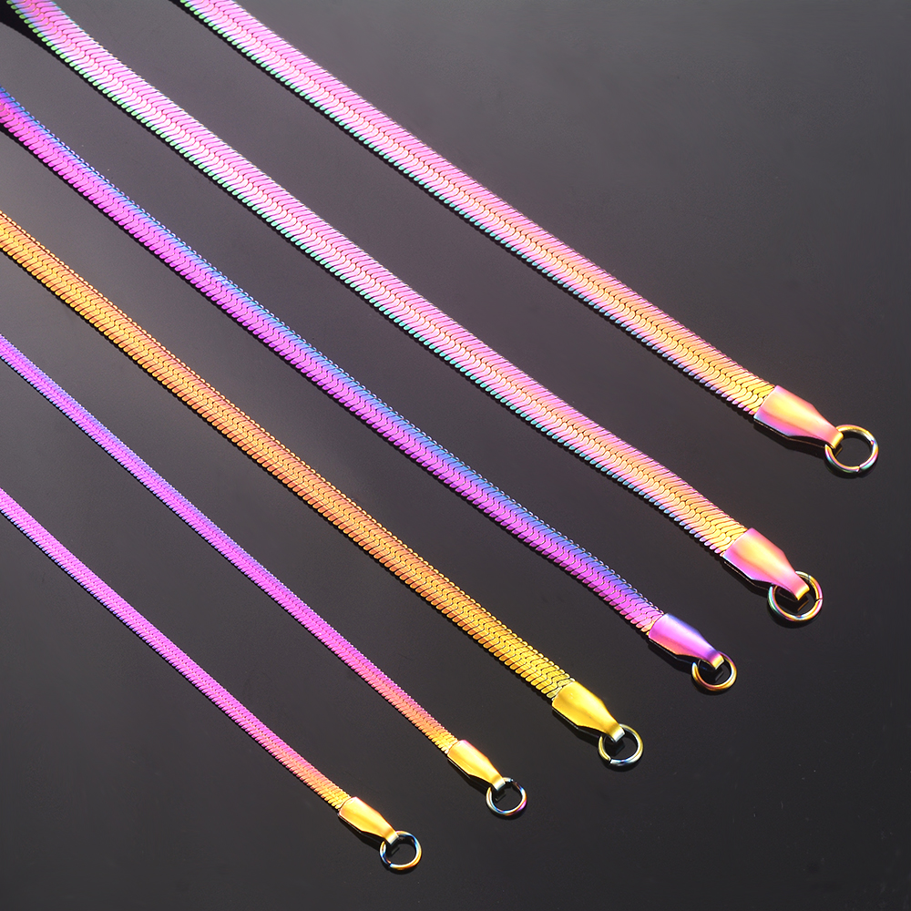 1 piece Width 2mm/3mm/4mm/5mm Rainbow Color Snake Chain Herringbone Choker Necklace For Women Not allergic