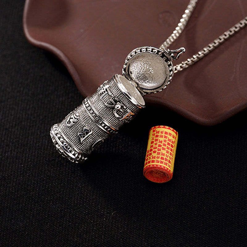S925 Sterling Silver Amy Buddha cylinder Locket Pendants Buddhist Amulets Gawu Memorial Men Women Storage Necklace Jewelry