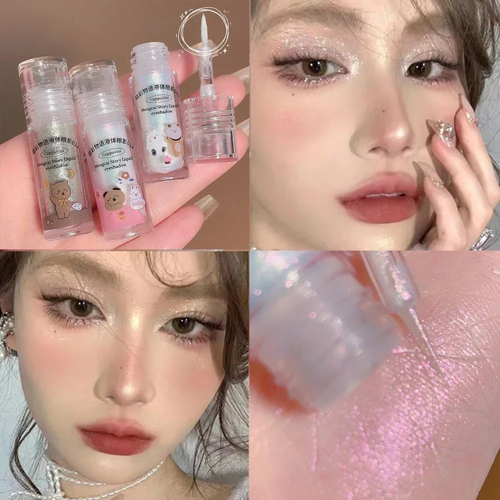 Liquid Eyeshadow Glitter Highlighter Cute Bear Sequin Glitter Eye Shadow Waterproof Pearlescent Eyeliner Lying Silkworm Cosmetic 240624