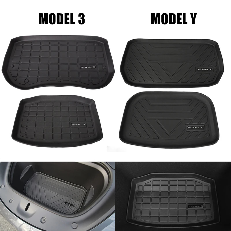 TPE Pad Front Rear Mat For Tesla Model 3 Model Y Mat Interior Accessories Trunk Cargo Tray Floor Mat with Model3 LOGO Trunk Mats