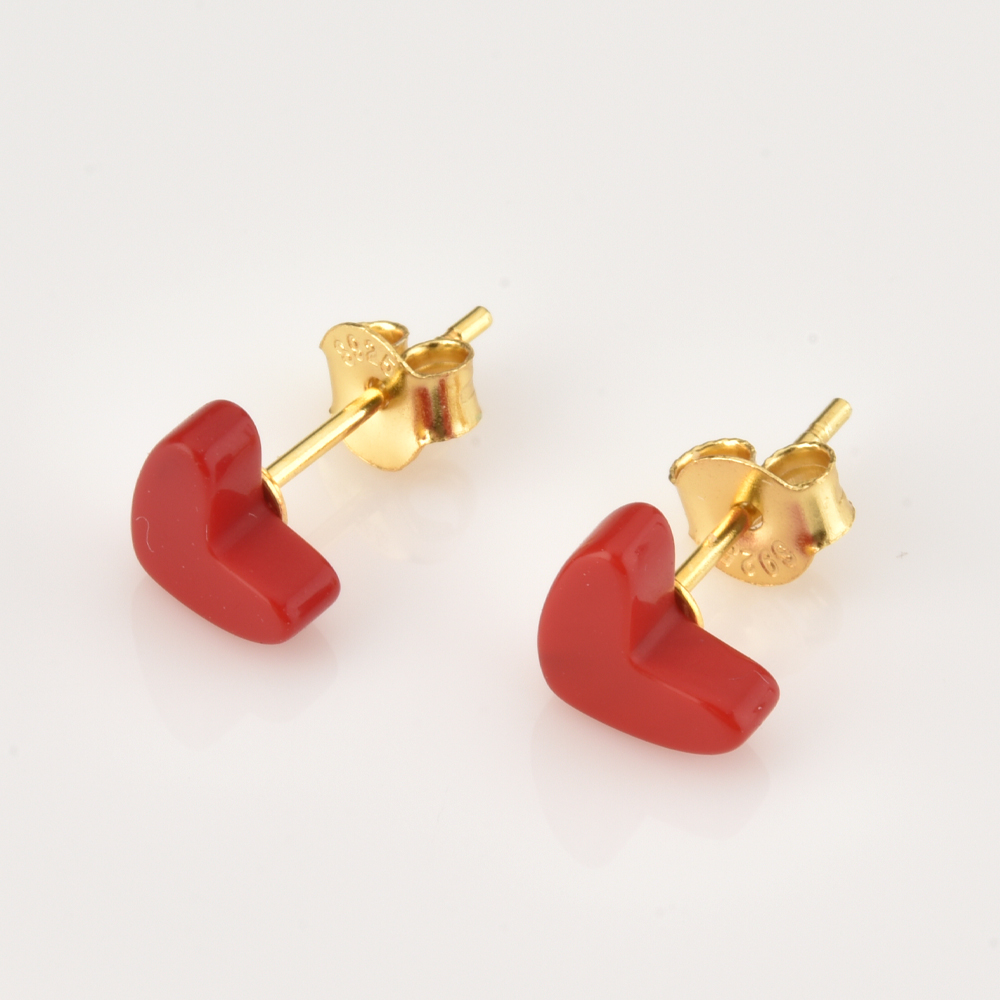 ANDYWEN 925 Sterling Silver Gold Red Heart Love Stud Earring Drop Piercing Hoops Bracelet Choker Chain Necklace Jewelry Set Gift
