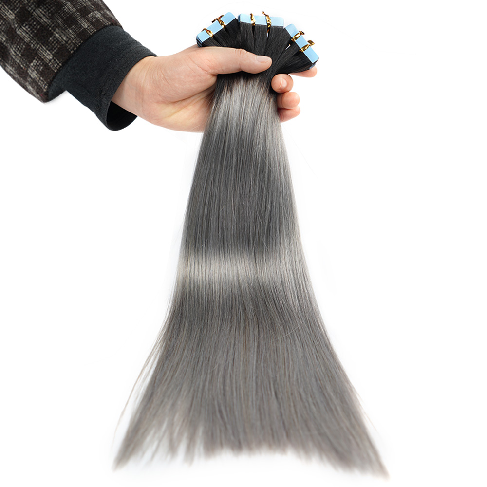Veravicky Ombre T1B-Grey Color Tape in Hair Extensions 50G 20pcs 100% Real Remy Human Hair Black Rooted to Grey 14 to 24inch