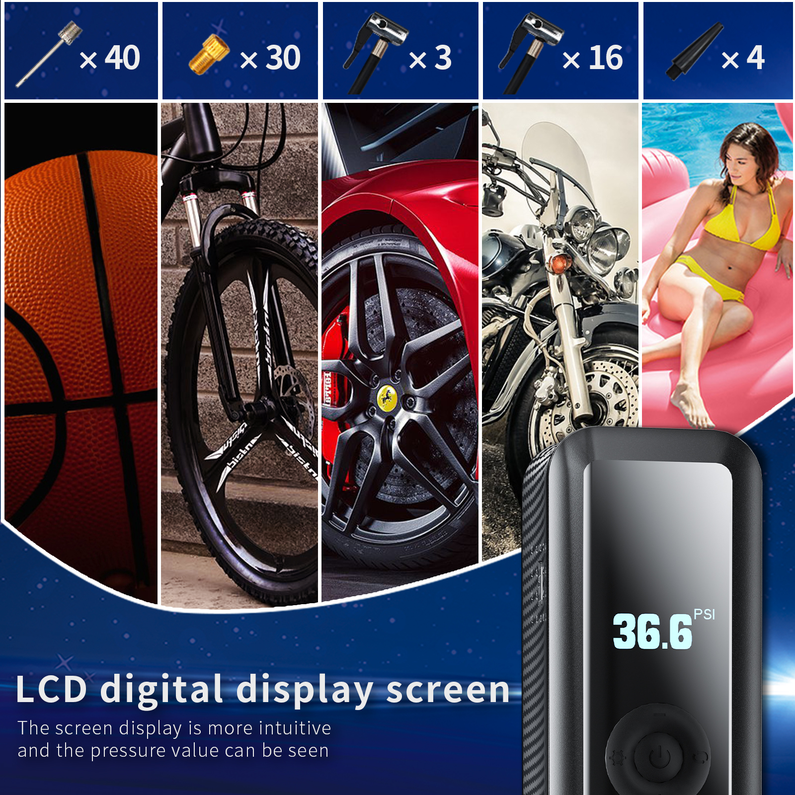 Portable Tire Air Pump Electric Inflator Pump With Led Light & Power Bank Tyre Pump Car Accessories Inflators for Car Bike Ball