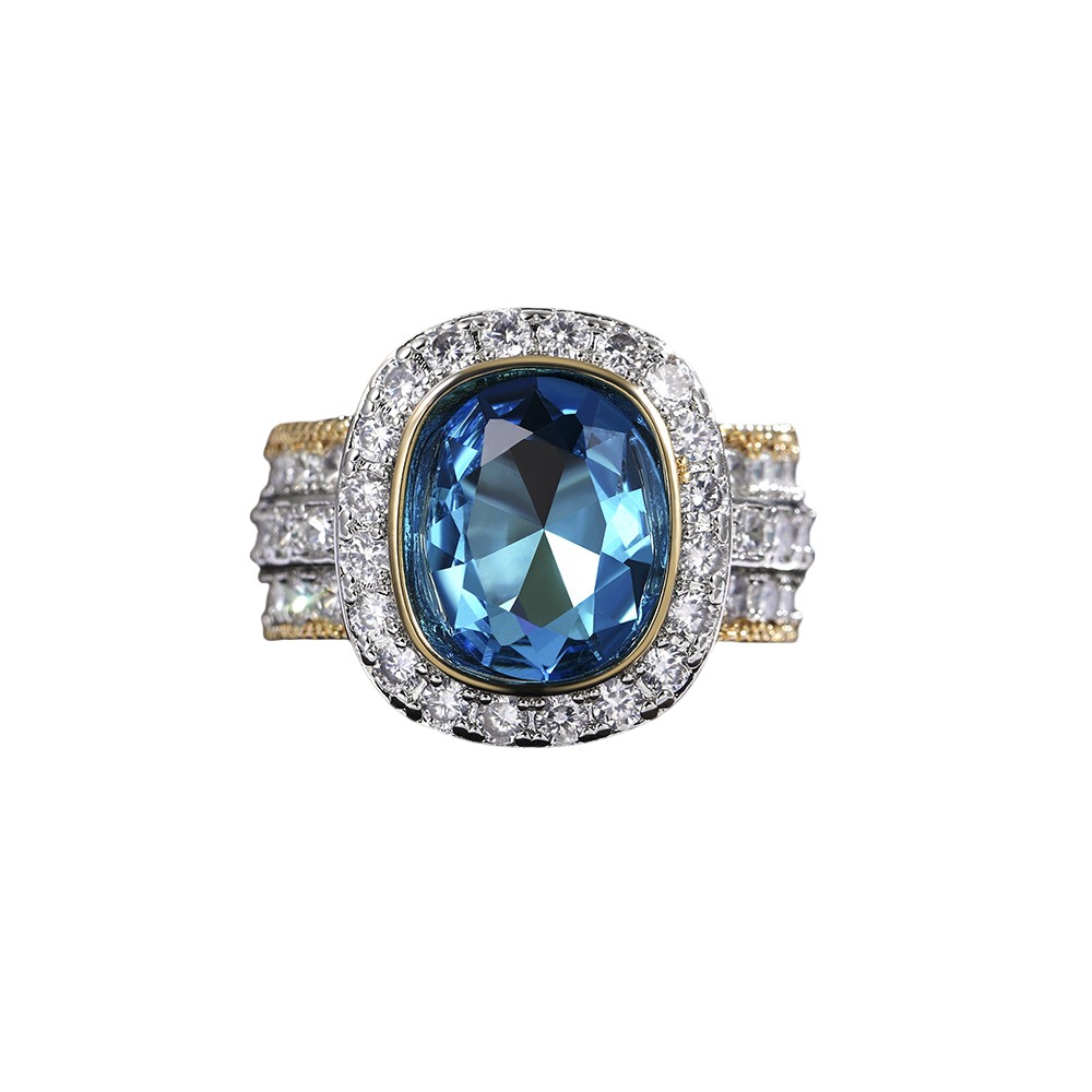 Gorgeous Stunning Wedding Rings Luxury Jewelry Elegant Sterling Silver Gold Fill Large Aquamarine CZ Diamond Party Eternity Women Bridal Ring Gift