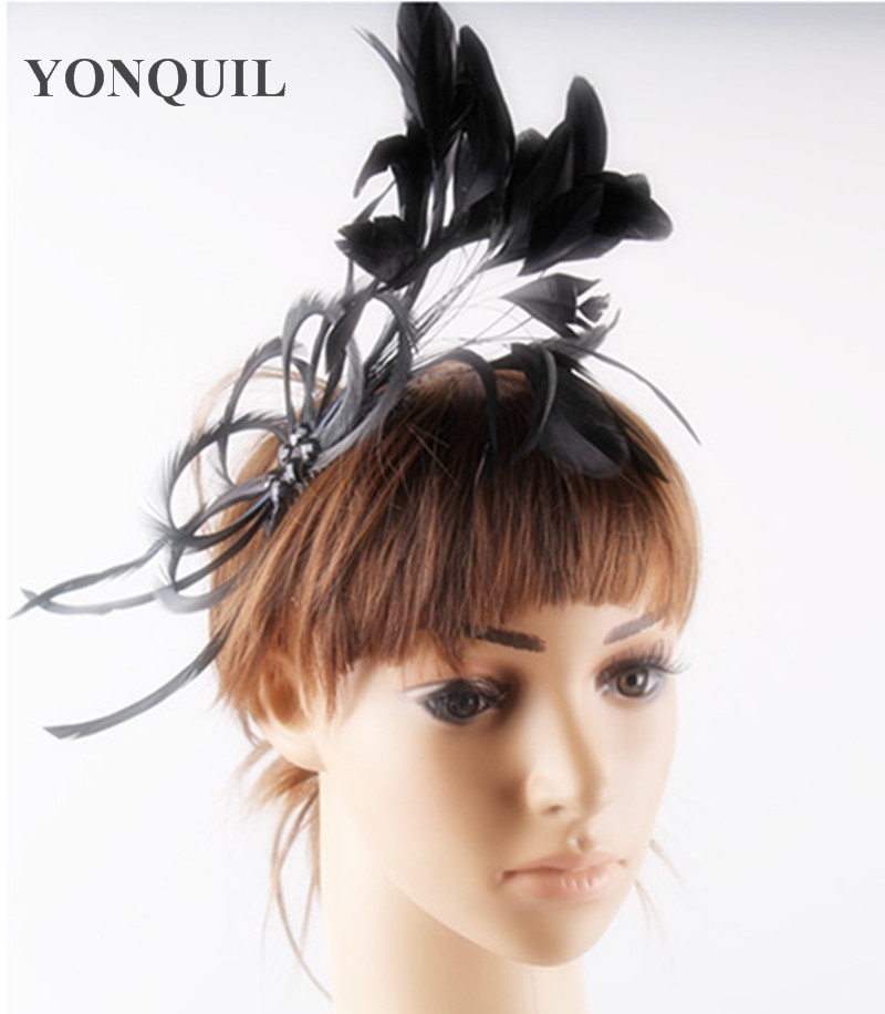 Multiple Colors Feather Party Fascinator Hats With Hair Combs Elegant Women Wedding Races Hair Accessories Grey Headwear SYF225