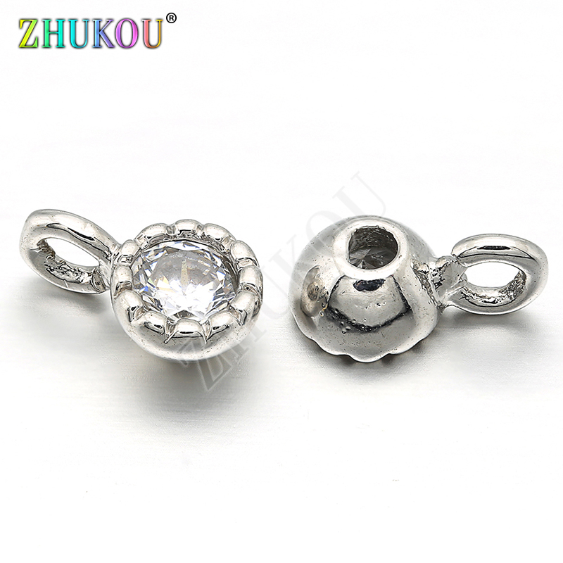 5x9mm Brass Cubic Zirconia Flower Charms Pendants Links, Hole: 1.5mm, Model: VD248