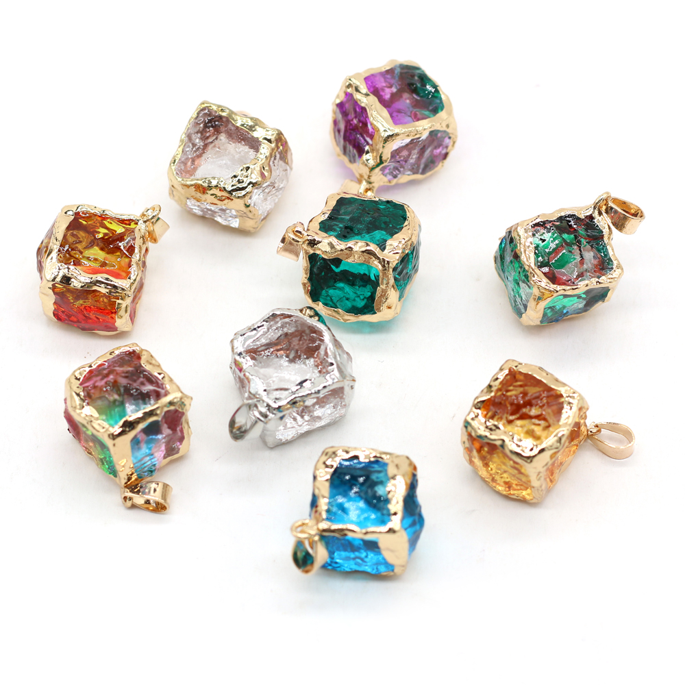 2Pcs Natural Stone Pendant Square Crystal Faceted Pendant For Jewelry Making DIY Necklace Bracelet Earrings Accessory