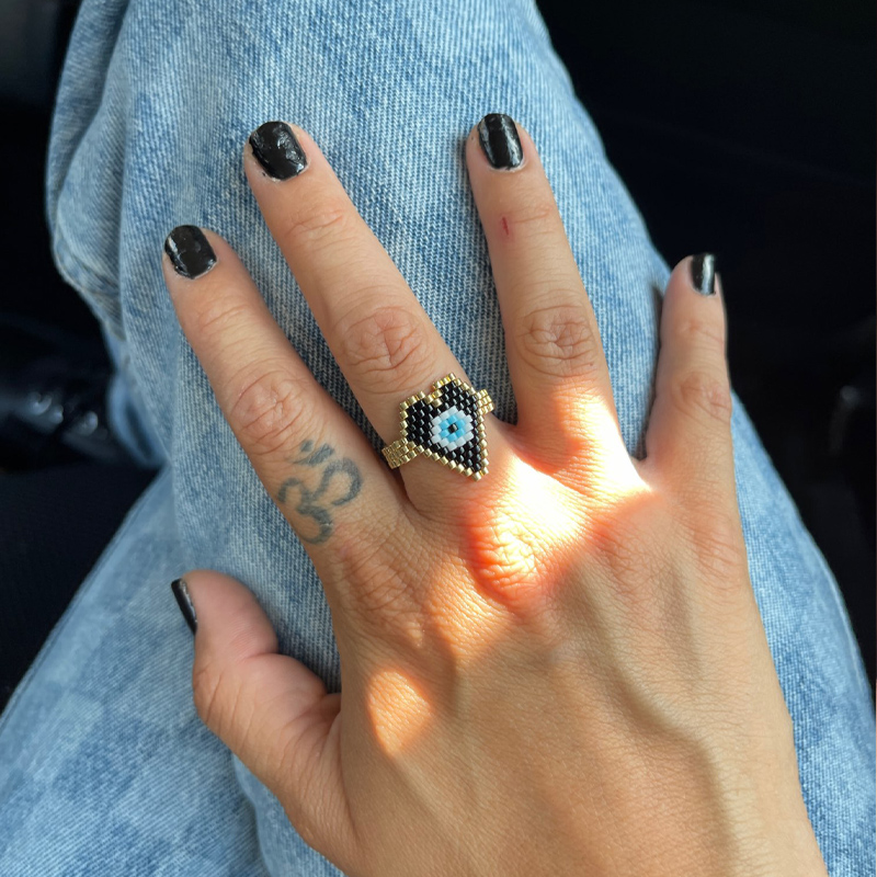 Fairywoo Miyuki Glass Bead Rings Women Ring Set Evil Eye Ring Punk Heart Rings Flower Ring Set Freindship Jewelry Delica Gifts