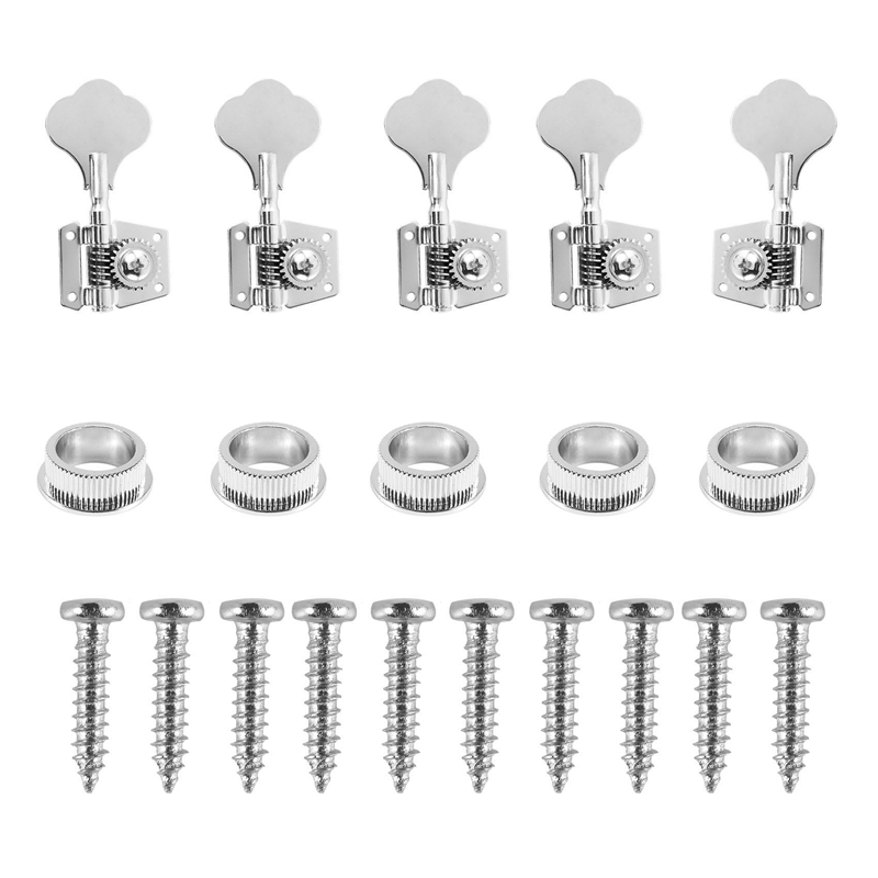 5Pcs Guitar Accessory Vintage Open Bass Guitar Tuning Keys Pegs Machine Heads Tuners Black 1L4R For 5 Strings Bass