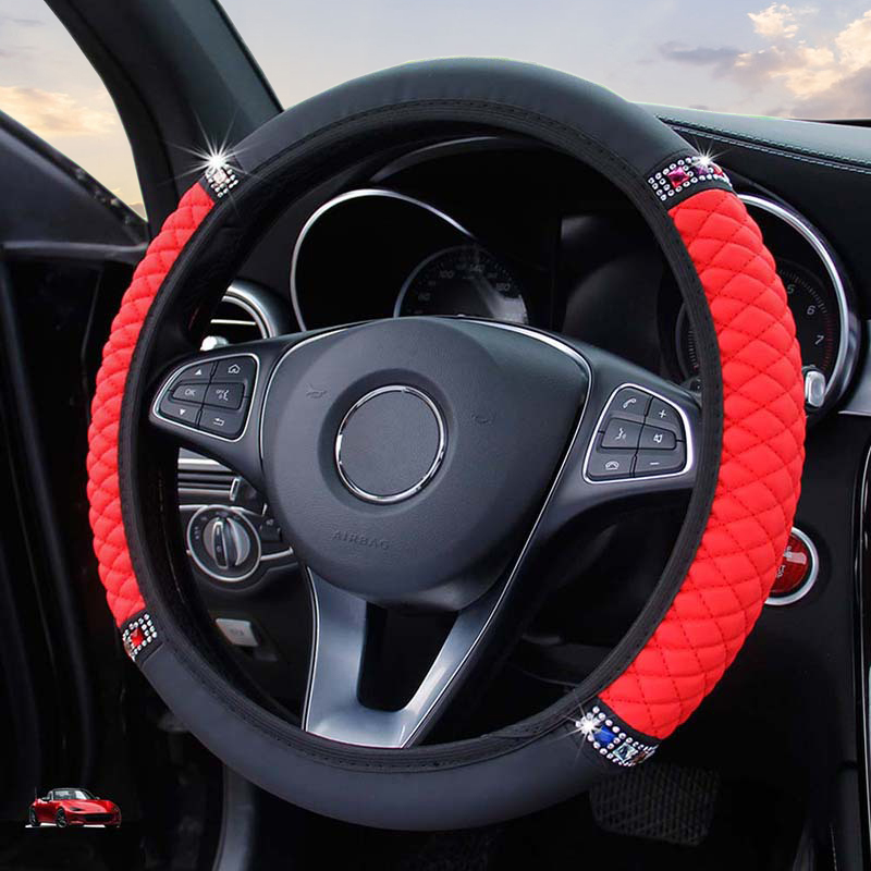 Car Steering Wheel Cover Without Inner Ring Leather Embroidery color Diamonds For Mercedes-BenzA-Klasse For bmw-3 Series