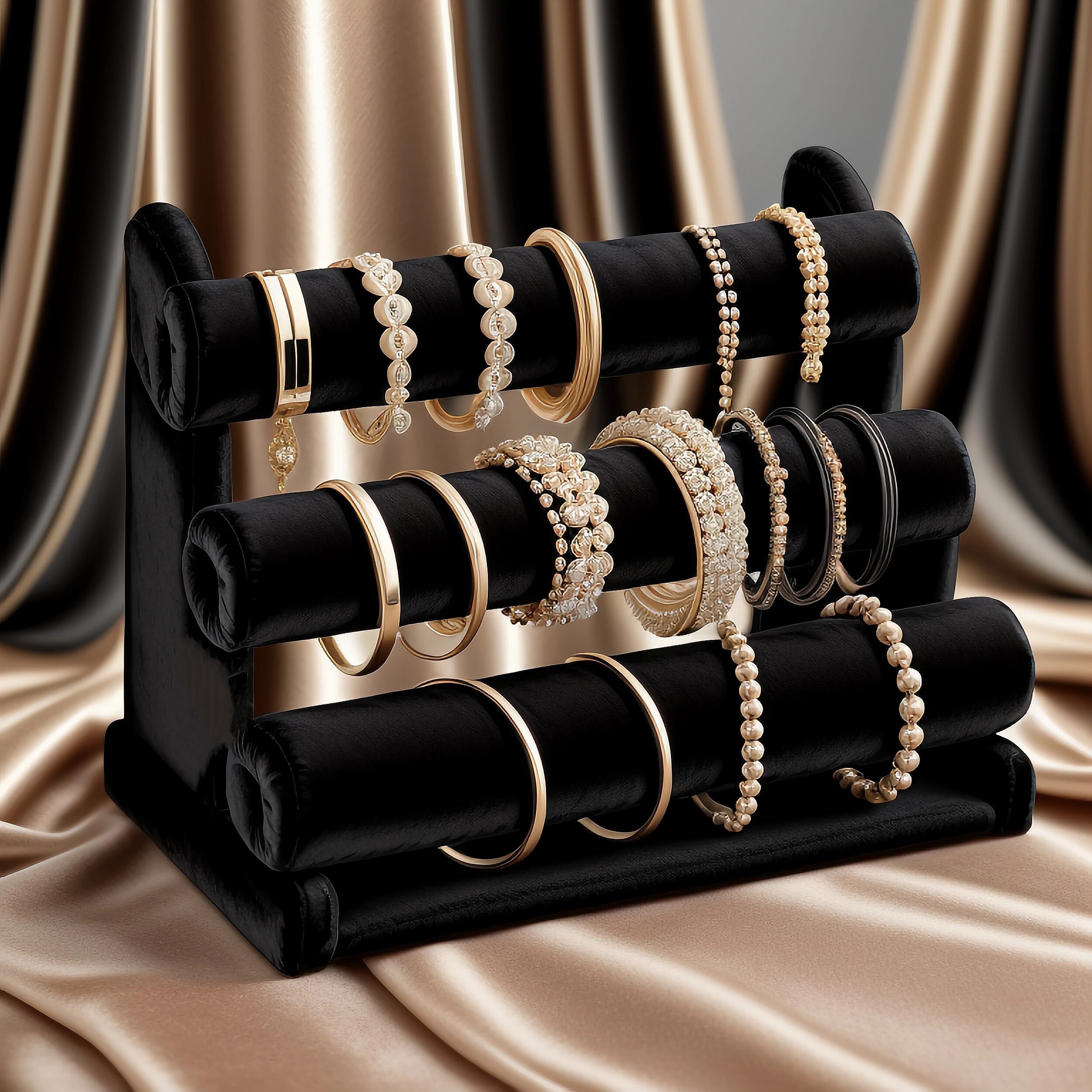 3Tier Velvet Jewelry Bracelet Watch Bangle Display Holder Stand Showcase T-bar Storage Necklace Bangle Organizer Stand Holder