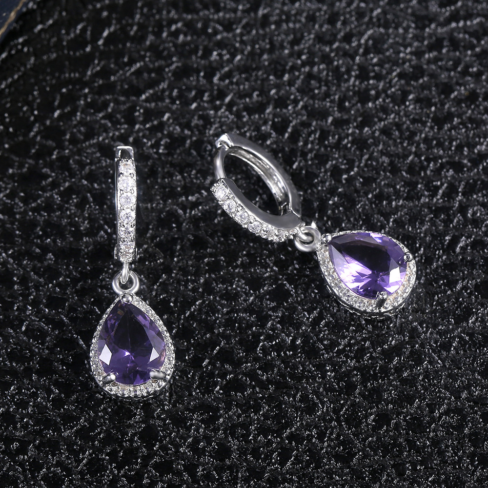 New Arrival Female Earrings 925 Silver Needle Purple Gem Earrings For Women Wedding Jewelry Girlfriend Gift Pendientes