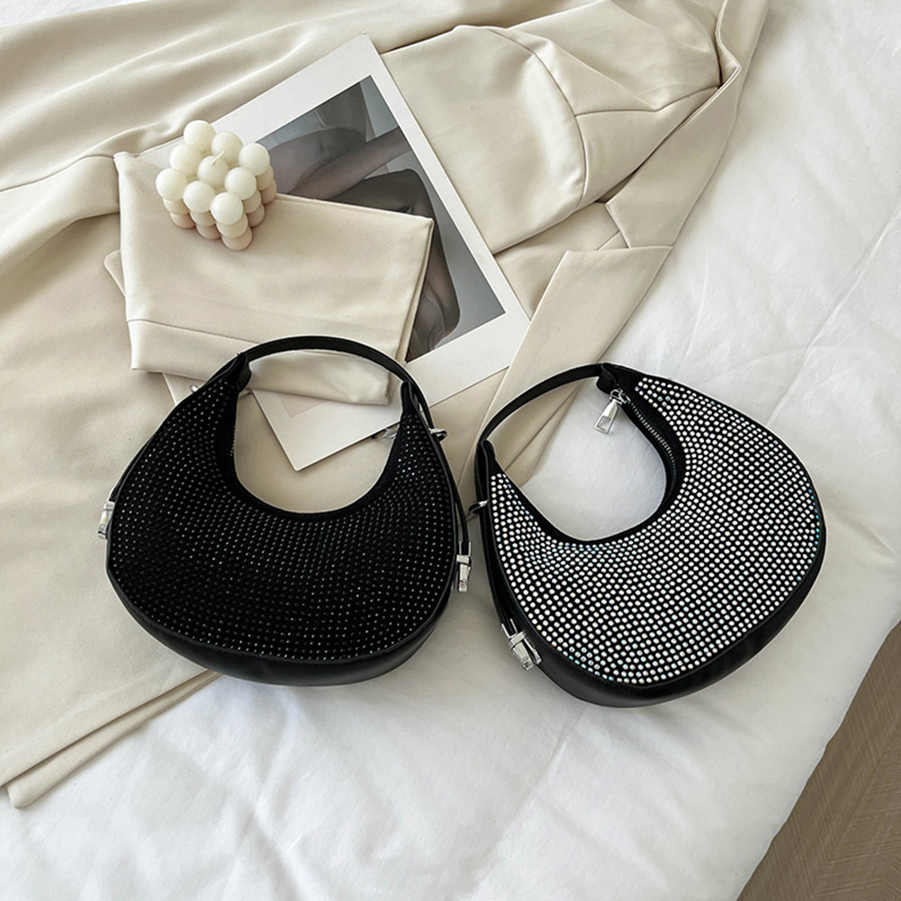 Shiny Rhie Crescent Shoulder Bag Women - Glitter Bg Underarm Purse for Wedding 4 453de