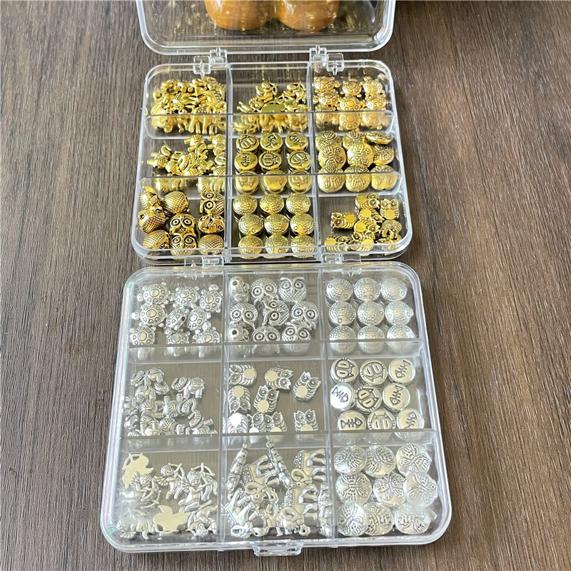 JunKang 90pcs 9 kinds animal series owl fish turtle baby elephant angel butterfly perforated beads DIY bracelet necklace gasket
