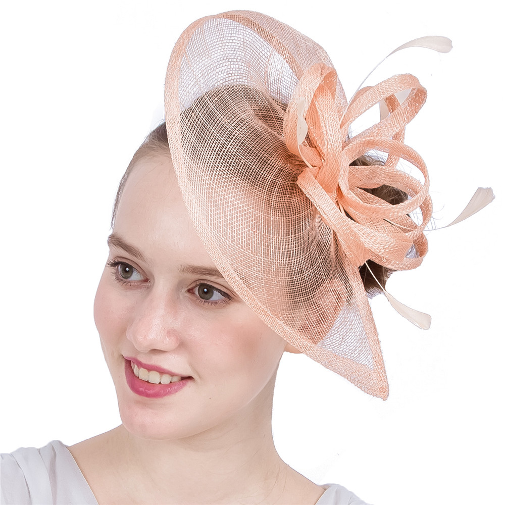Sinamay Champagne Fascinators Hair Clip With Feather Women Cocktail Party Hair Accessory Ladies Wedding Feathers New Headwear