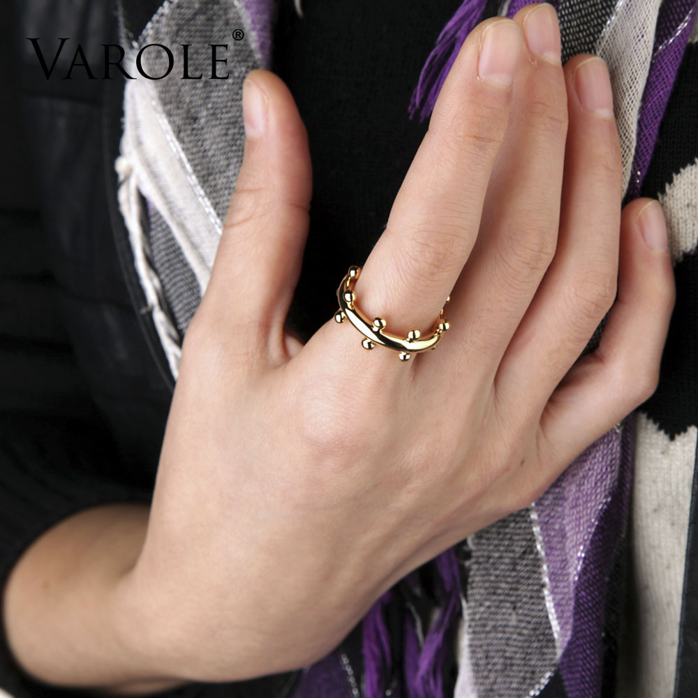 VAROLE Double Row Ball Arrangement Rings Gold Color Midi Ring 100% Copper Ring Knuckle Rings For Women anel Jewelry