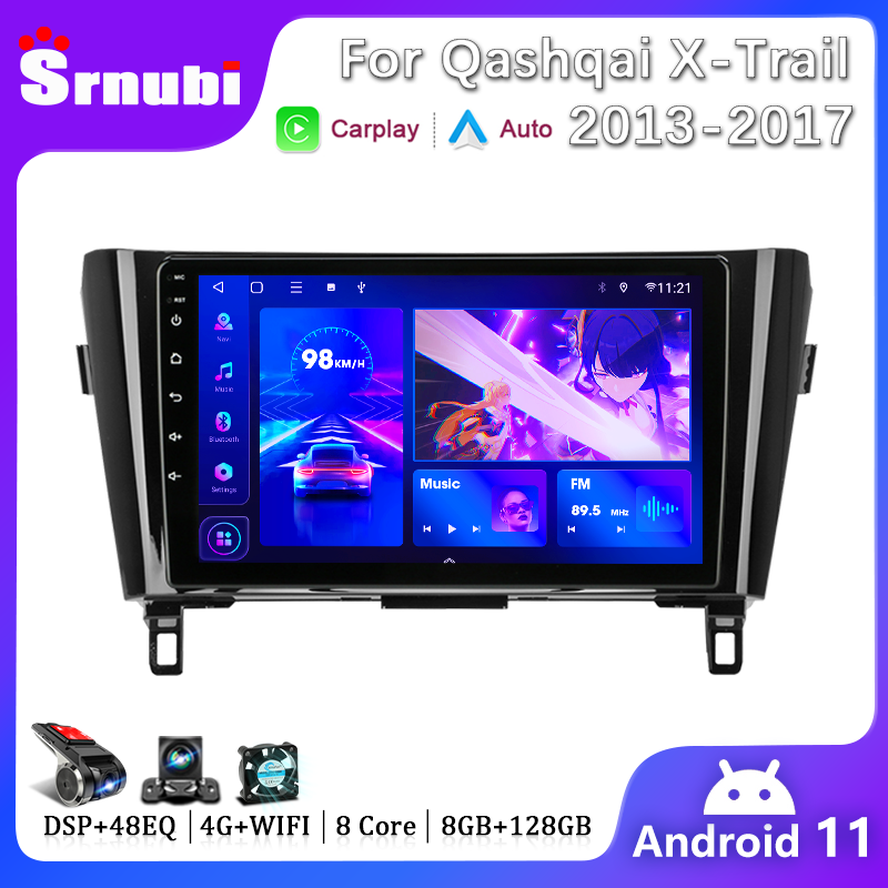 Srnubi 2 Din Android Car Radio for Nissan Rogue X-Trail X Trail 3 T32 2013 - 2017 Qashqai 2 J11 Multimedia Player Carplay Auto