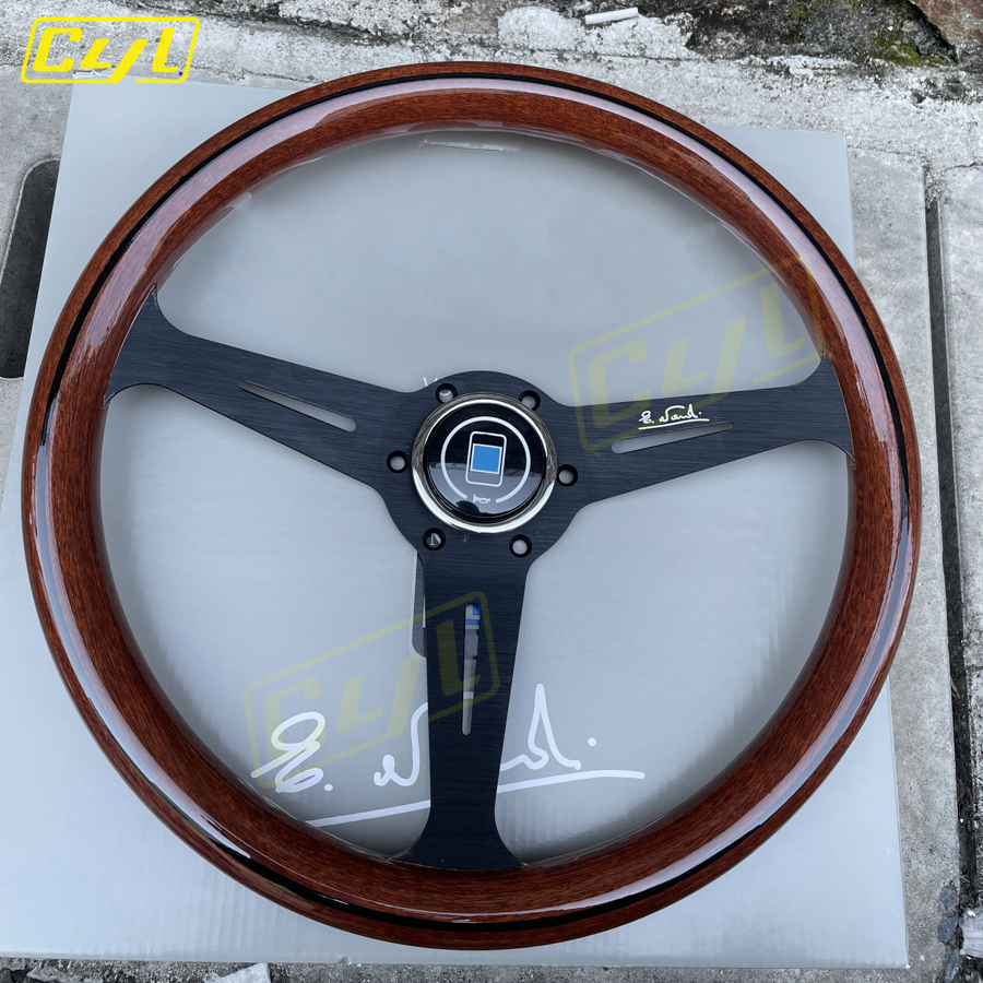 JDM 14inch 358mm Copy Wood Steering Wheel Black Silver Spoke JDM Universal Classic Sports Steering Wheel