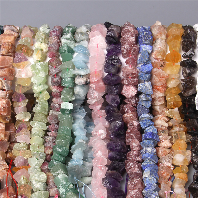 7.5" Natural Irregular Freeform Raw Stones Rough Nugget Beads Amethysts Tourmaline 10-13mm Minerals Quartzs Beads Diy Jewelry