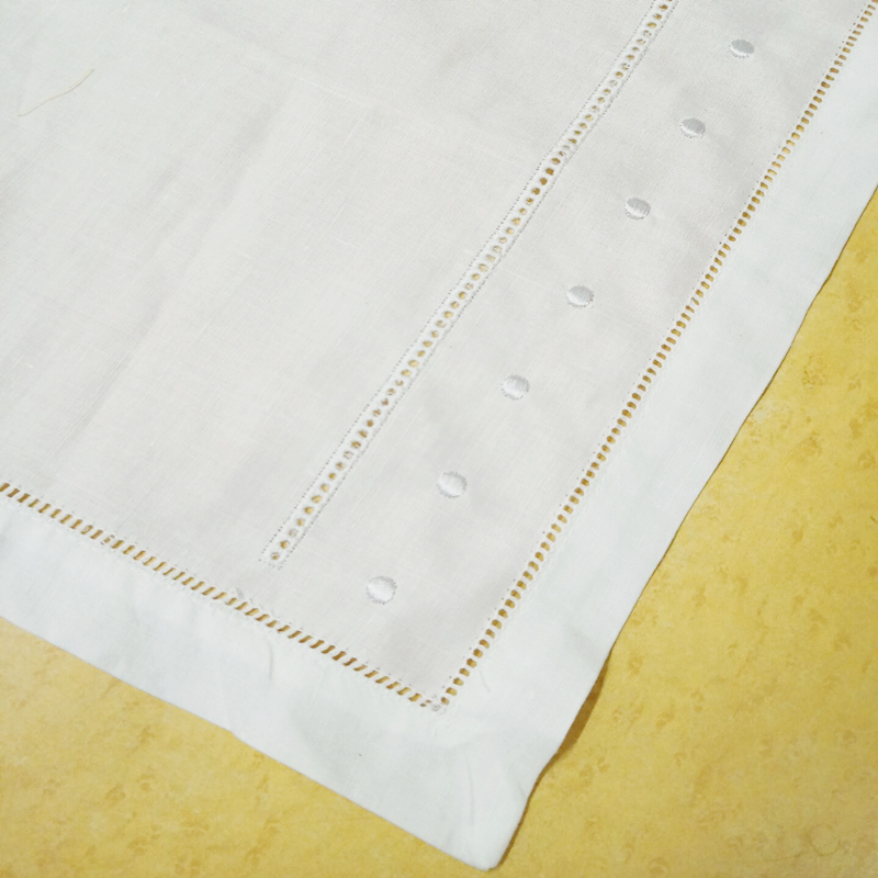 Set of 12 White Linen hemstitched Table Cloths Placemats Embroidered Dots Dinner Napkins For Special Occasions