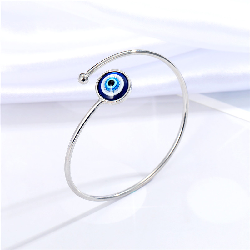 1pc Metal Blue Evil Eye Open Thin Bangle For Women Jewelry Minimalist Vintage Blingbling Round Bead Turkey Lucky Eye Bracelet