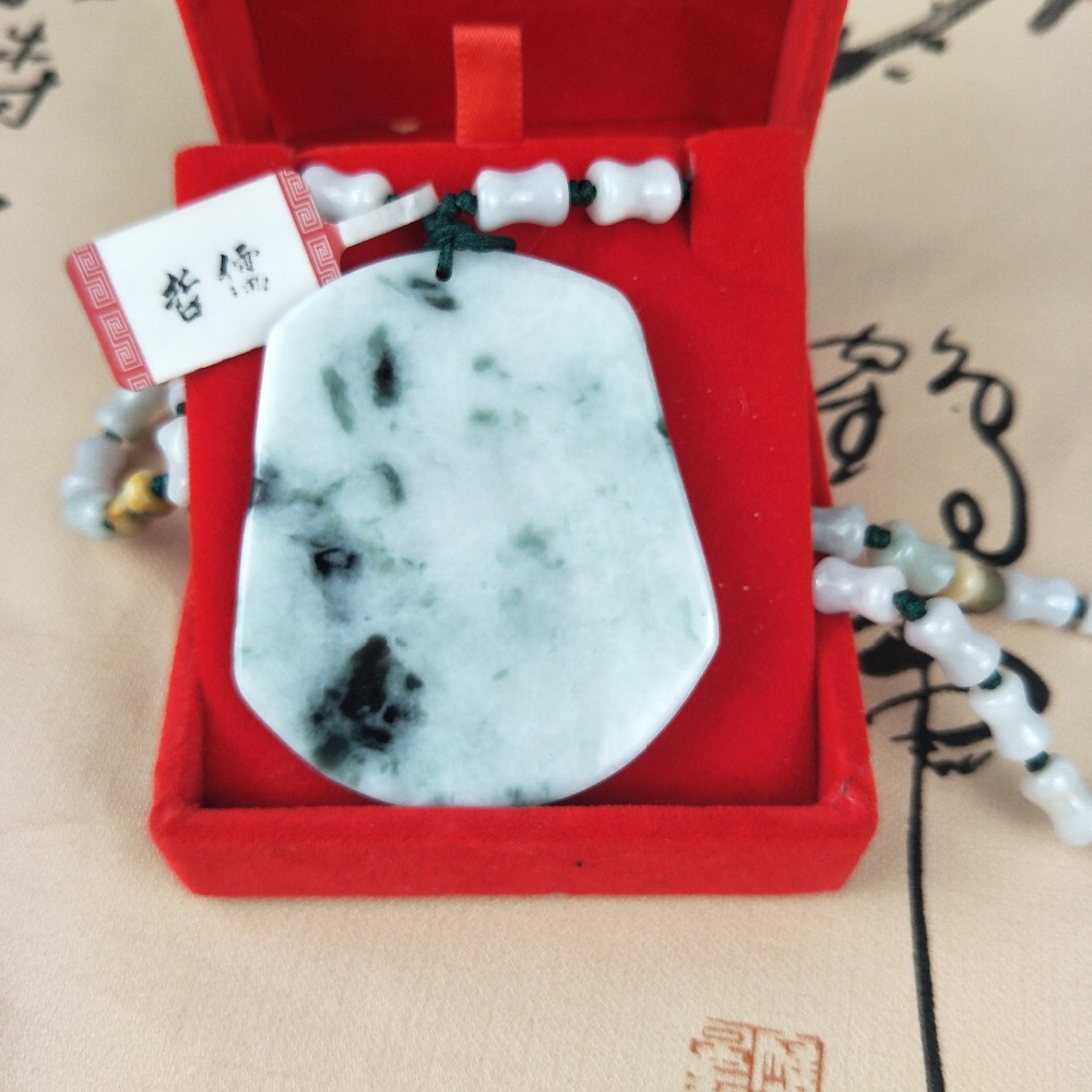Zheru Jewelry Pure Natural Jadeite Two-Color Sea Boat Pendant Light Green Jade Jade Bead Pendant Chain A Class A National Certif