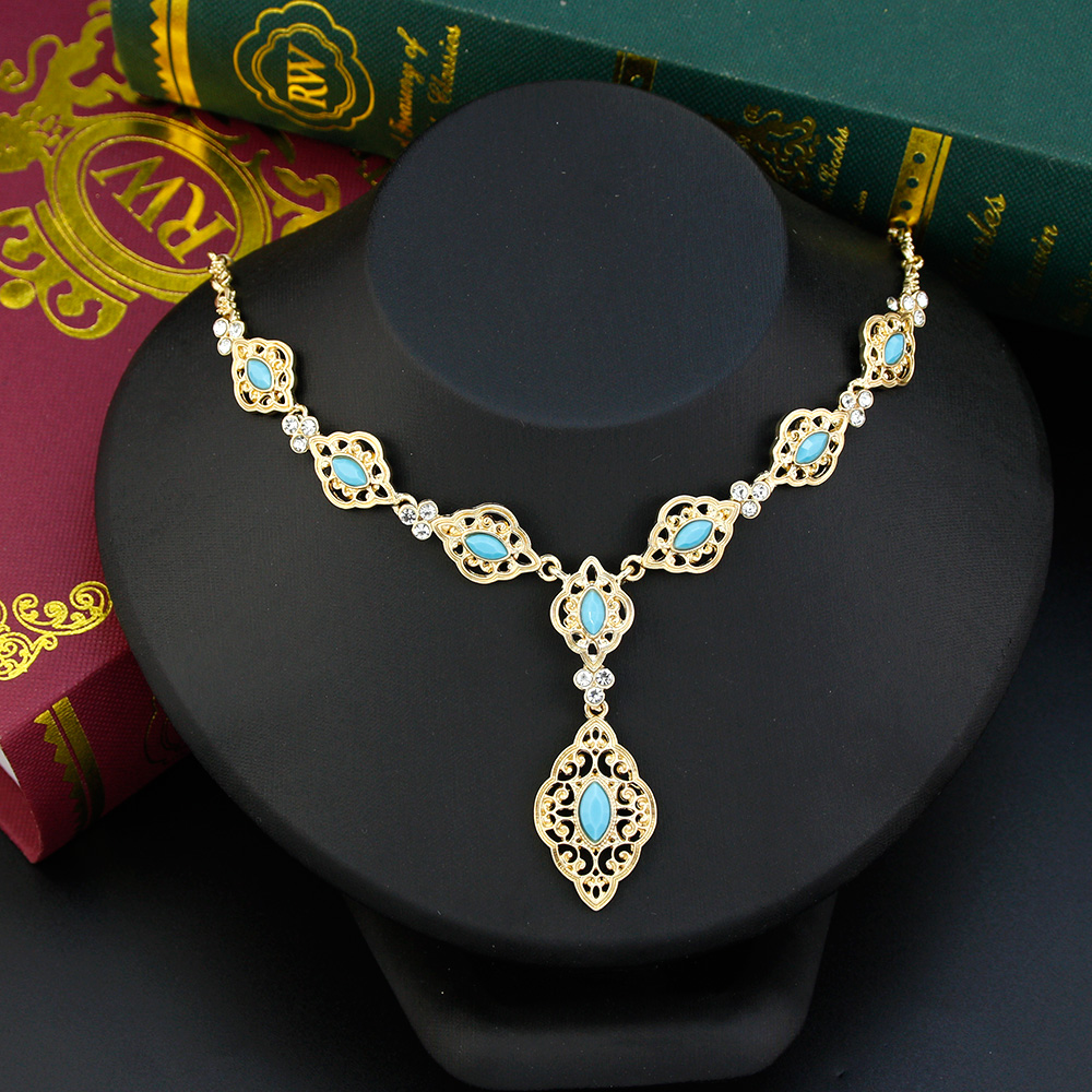 Sunspicems Exquisite Morocco Choker Neckalce for Women Algeria Wedding Jewelry Pendant Necklace Gold Color Arab Caftan Bijoux