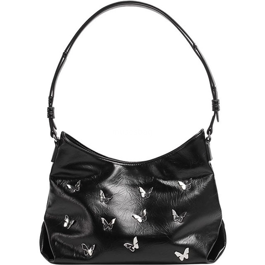 A niche spicy and cool three-dimensional butterfly bag with a new fashionable metal texture handbag light luxury commuting underarm bag