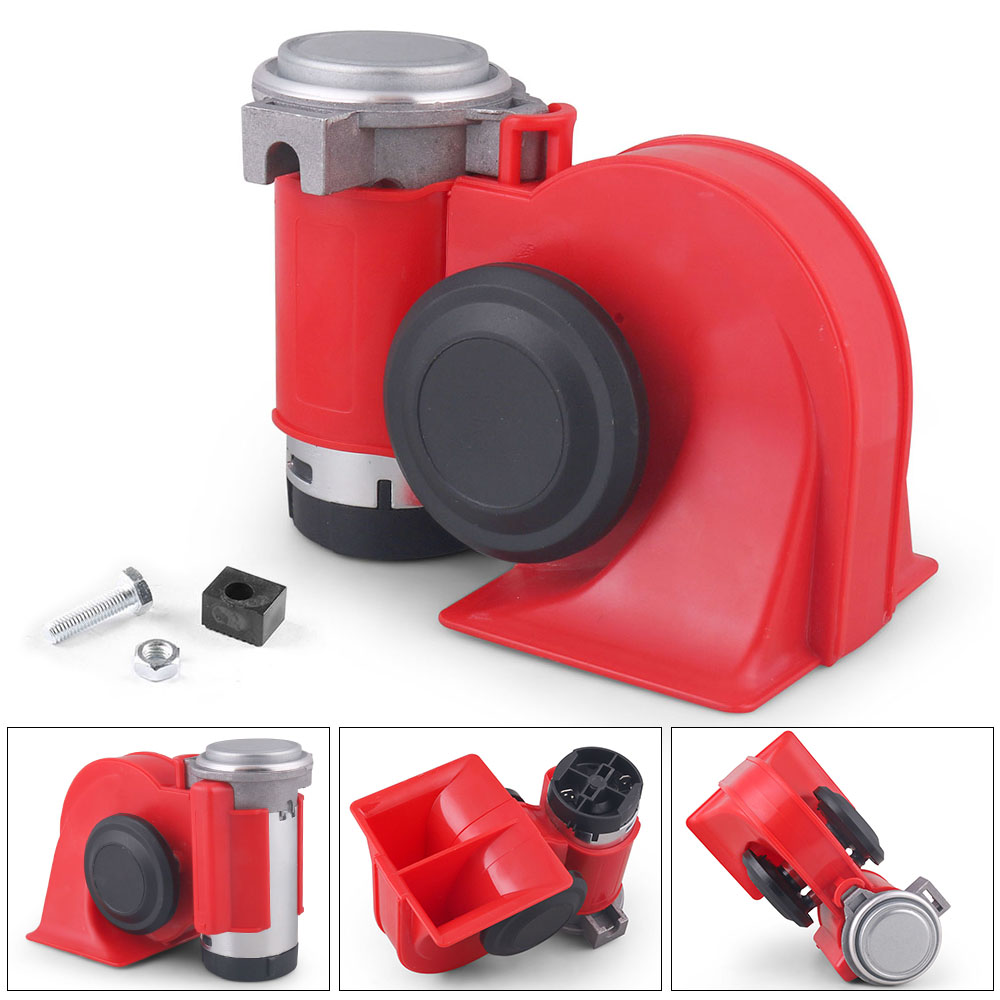 12V 115dB Car Air Horn Red Compact Dual Tone Electric Pump Loud Siren Vehicle for Car Motorcycle Truck Bicycle