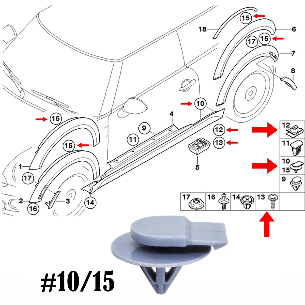 Auto Wheel Arch Trim Panel Clips Fastener Car Rivets For BMW Mini R50 R52 R53 R55 R56 R57 One Cooper S D Convertible Roadster
