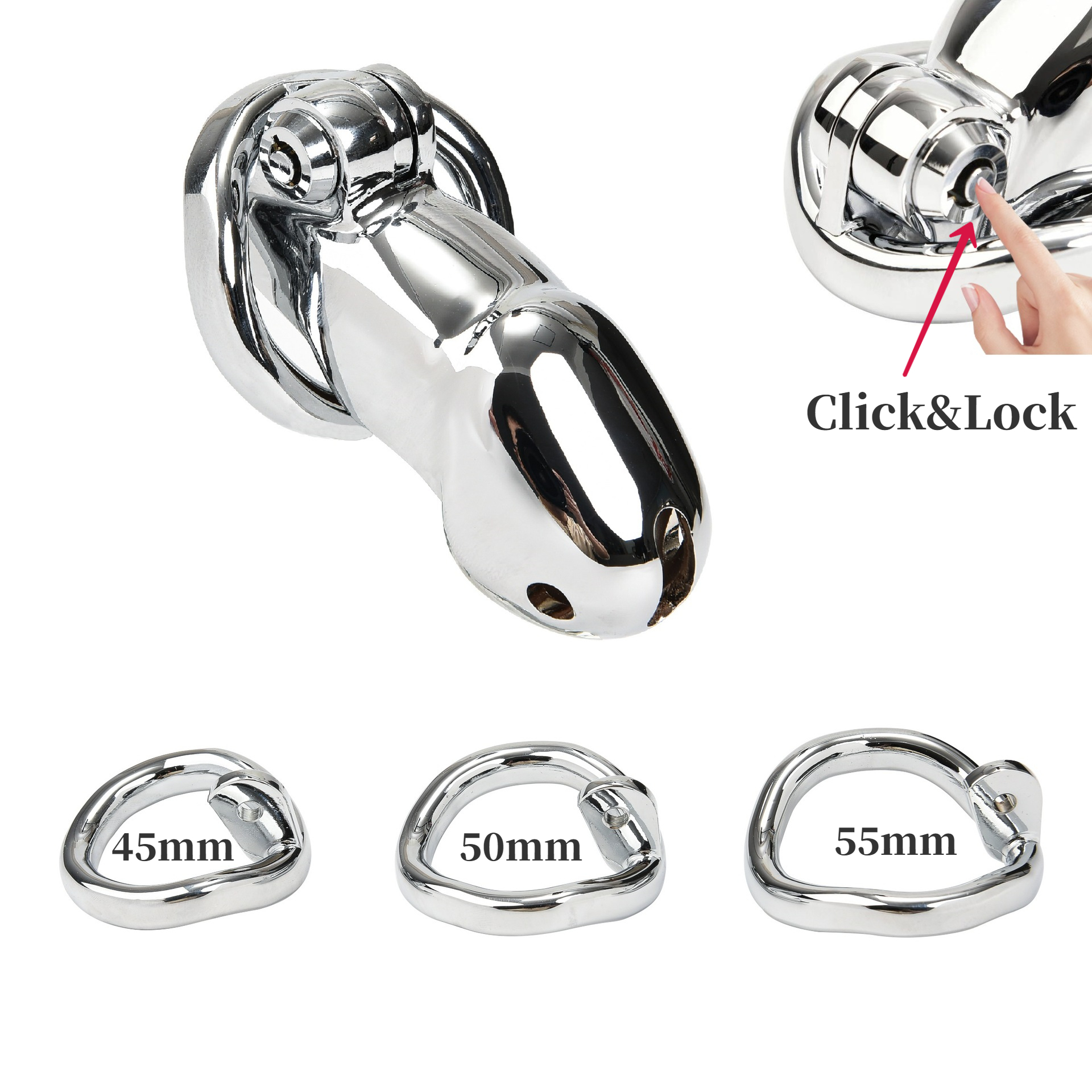 Male Metal Click&Lock Penis Cage Lock Bird Chastity Cage Cock Ring Slave Bondage Device Preventing Escape Sexy Toys for Men Gay