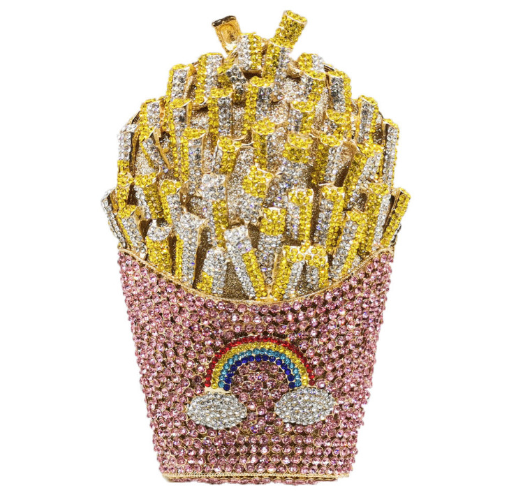 XIYUAN French Fries Bag Elegant Bling Women Crystal Clutch Evening Bags Rhinestone Flower Minaudiere Handbags Wedding Party Bags