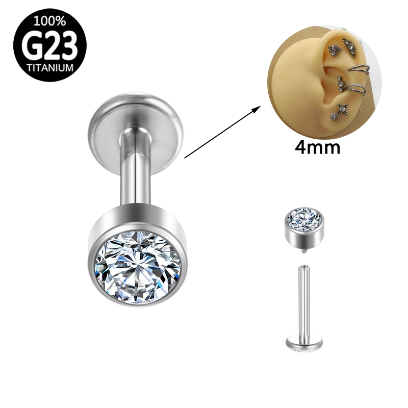 G23 Titanium Piercing Ear Lobe Internal Thread Labret Lip Bar Cartilage Gothic crystal Earring Tragus Stud Punk Body Jewelry