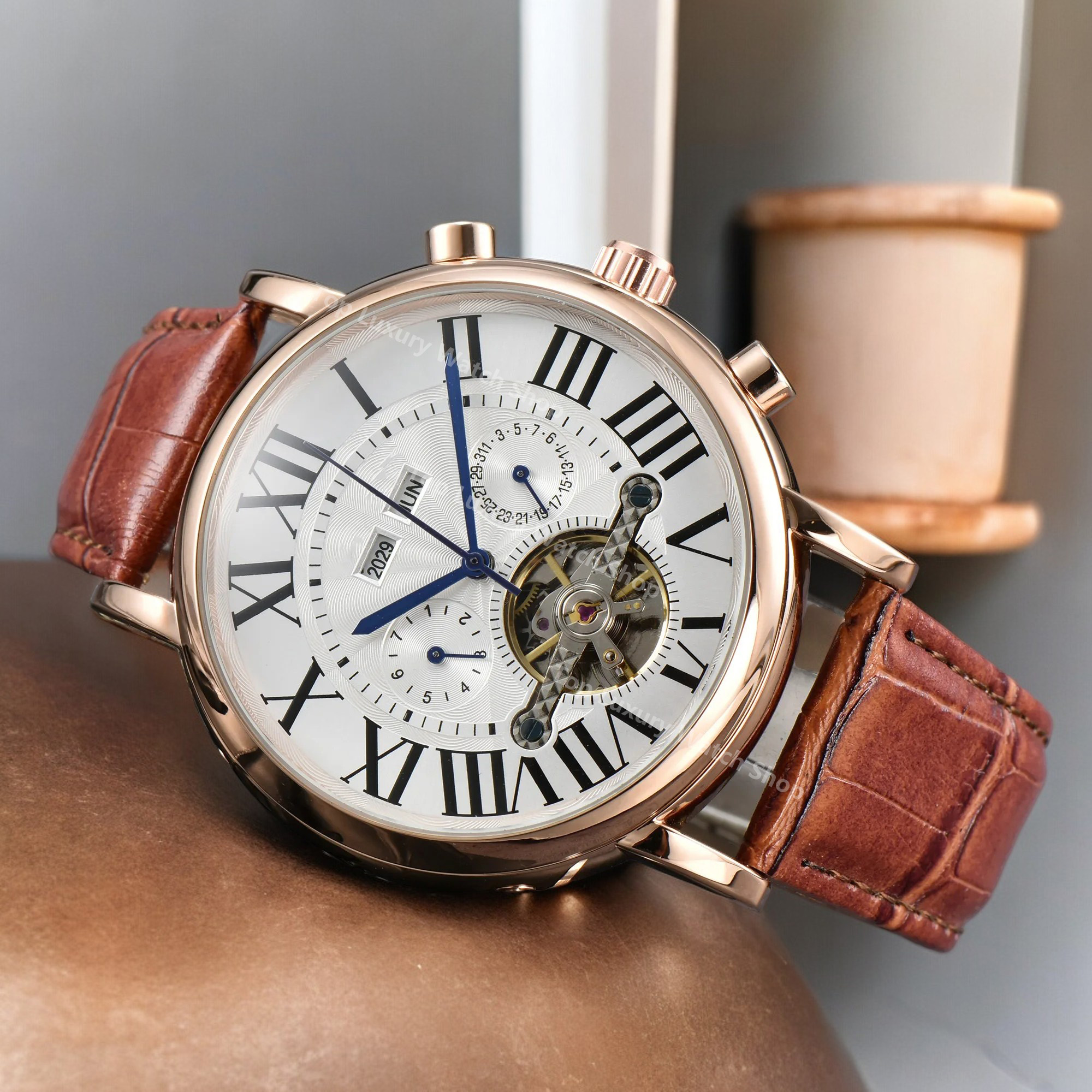 Popular Automatic Watches for Men Luxury Mechanical Wristwatches Leather Strap Tourbillon design Date Daily Waterproof Stylish AAA+ Cool Clocks For Gift