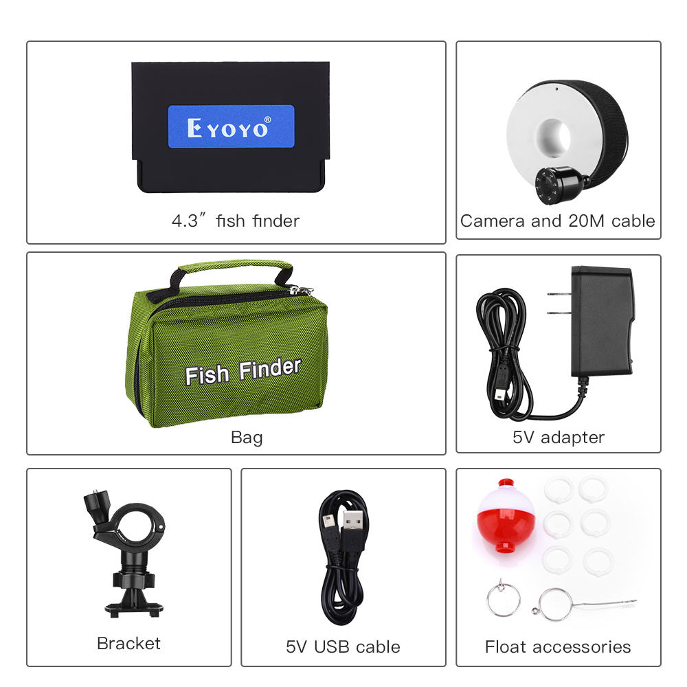 Eyoyo Portable Underwater Fish Finder Finshing Camera 4.3 inch Monitor 20M Cable HD 1000TVL 8500mAh Battery for Ice Lake Sea