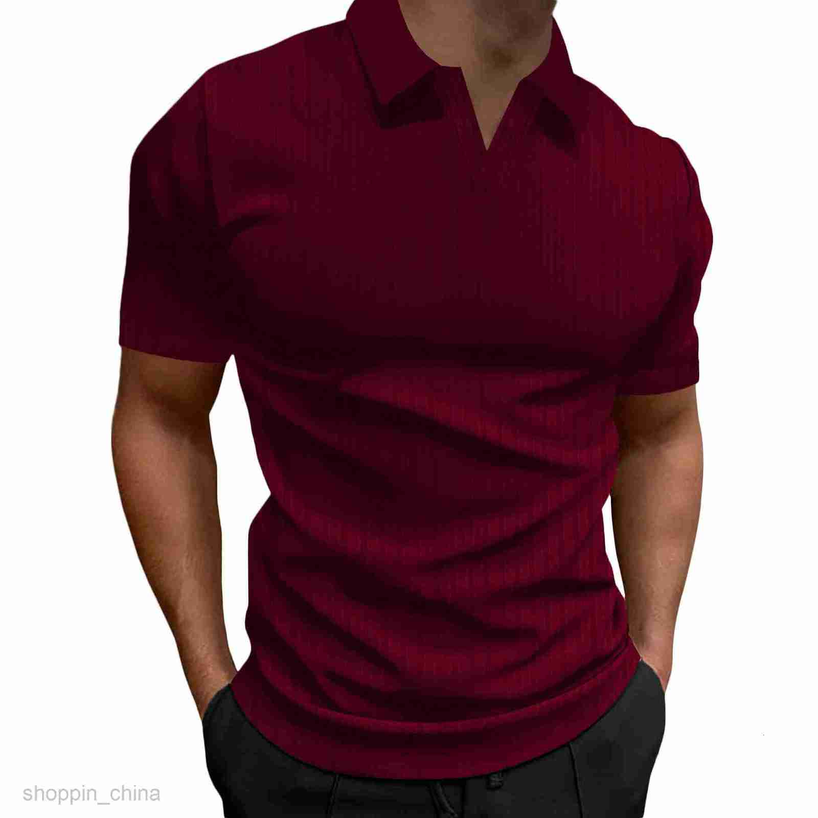 Men Polos Shirts Summer new polo shirt lapel V-neck vertical stripe short sleeve men's T-shirt tops