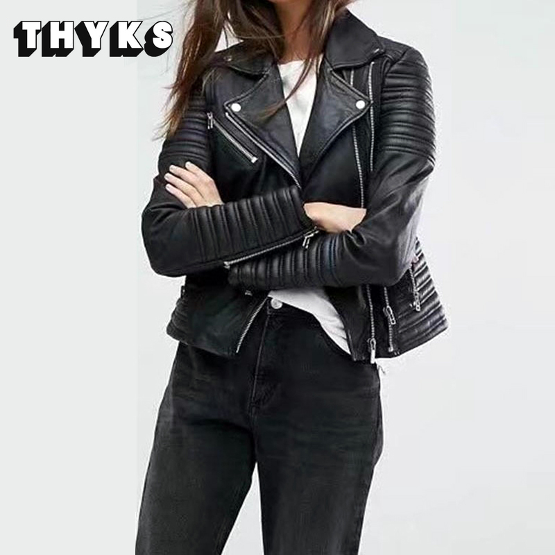 Women Faux Leather Jackets Smooth Motorcycle PU Jacket Ladies Long Sleeve Autumn Biker Streetwear Black Silm Zipper Black Coat