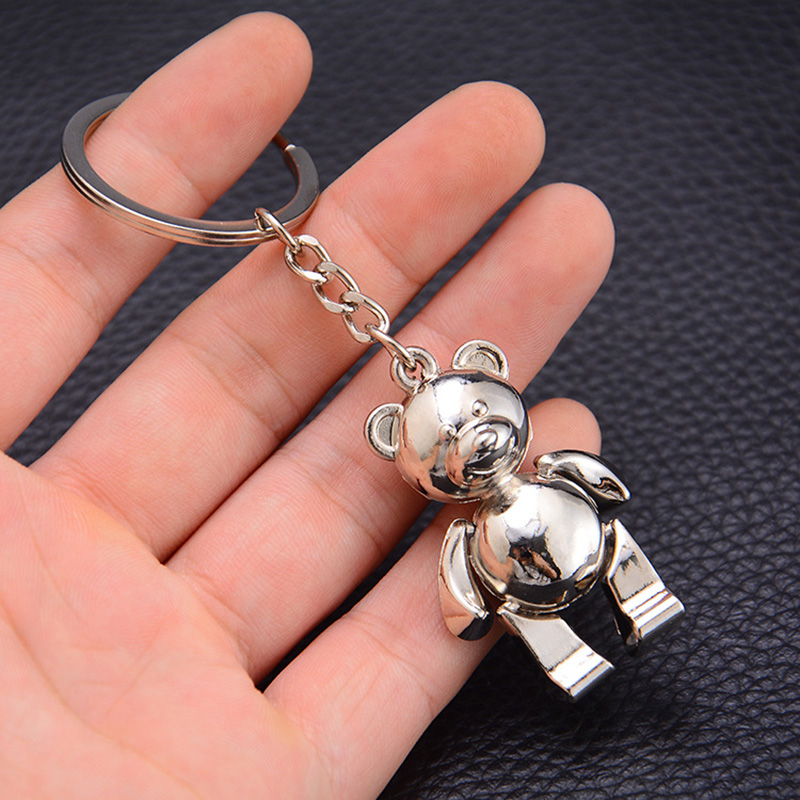 Flexible Metal Teddy Bear Pendant Keychain for Women Men Punk Alloy Charm Accessories Girls Animal Keyring Jewelry Birthday Gift