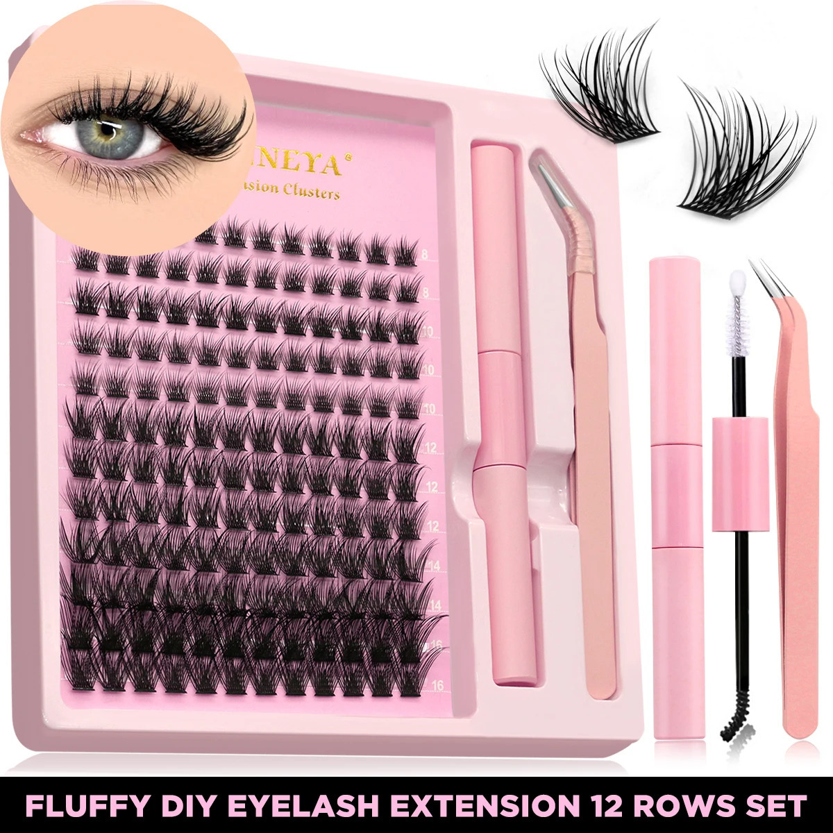 GROINNEYA Lash Clusters Kit With Waterproof Strong Hold DIY Lash Extension Kit Lash Bond And Seal And Eyelash Tweezers Makeup 240624