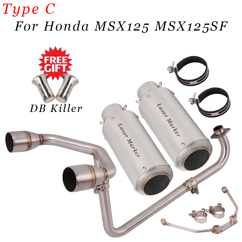 Motorcycle Exhaust Full System Modified Double Hole Escape Moto Muffler 51mm Front Middle Link Pipe For Honda GROM MSX125 SF125