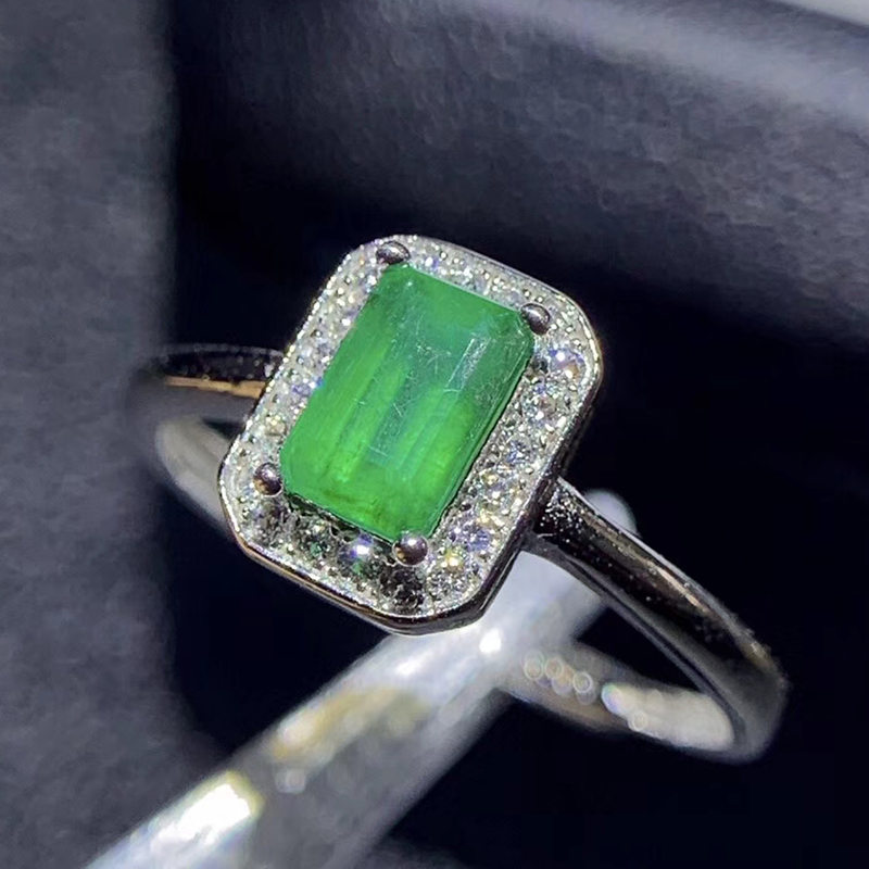 CoLife Jewelry 925 Silver Emerald Engagement Ring 4mm*6mm Natural Emerald Ring for Daily Wear Silver Gemstone Ring